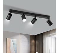 CANMEIJIA Plafonnier Noir 4 Spots, Plafonnier Spot Led Orientable Luminaire GU10, Spot Orientable, Rotation De 350°, Barre droite rail luminaire, Sans Ampoules, Pour Cuisine