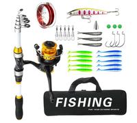 Canne à pêche avec moulinet complet, kit d'équipement télescopique avec sac de transport, kit de cannes à pêche - Pour la pêche en eau douce, la pêche en mer, la pêche sur glace, en bateau, pont, rive