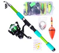 Canne a Peche Canne à pêche télescopique de 1,8/2,1 m, kit Complet avec Moulinet, Canne en Fibre de Carbone, Moulinet à Lancer, Sac de pêche, étui, équipement de pêche(Green-Combination,2.1m)
