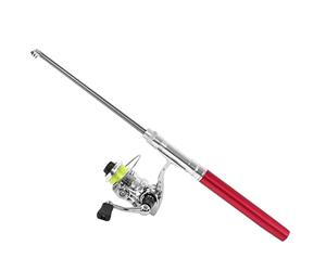 Canne à pêche de poche avec moulinet, combinaisons de canne à pêche et de moulinet télescopiques haute dureté en forme de mini stylo pour la pêche en mer pour la pêche en rivière pour(rouge)