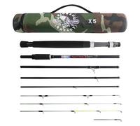 Canne à pêche de Voyage Rigged and Ready X5. Super compacte, Taille de Transport 40 cm, Canne de Voyage Multifonction + 4 Embouts + étui. 1 Canne avec 5 Options de pêche. Longueur de 2,22 m + 1,9 m.