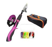 Canne à pêche et moulinet de voyage pour enfants - Pour garçons et filles - Violet, rose, 36 x 12 x 11 cm