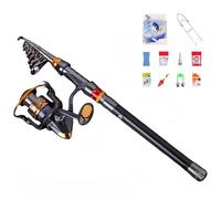Canne à pêche et moulinet en fibre de carbone télescopique avec moulinet Combo mer eau douce 1,3 m
