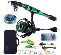 Canne à pêche et Moulinet Sougayilang Combos, Canne à pêche télescopique en Fibre de Carbone, 12 +1 BB Spinning Reel avec étui de Transport pour Eau salée et Eau Douce-2.1G
