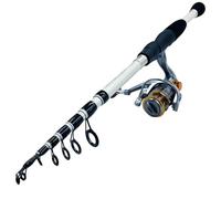 Canne à Pêche Kit de Moulage télescopique en Fiber Carbone 1.6 à 2.4M, Canne pêche Spinning, Main Gauche/Droite, Rapport Vitesse 5.2:1, Moulinet Baitcasting(2.4M,White Rod with Reel)