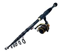 Canne à Pêche Kit de Moulage télescopique en Fiber Carbone 1.6 à 2.4M, Canne pêche Spinning, Main Gauche/Droite, Rapport Vitesse 5.2:1, Moulinet Baitcasting(1.6M,Black Rod with Reel)