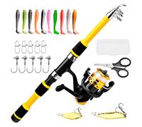 Canne à pêche pour | Canne télescopique avec Moulinet combiné - Fournitures pour Eau salée, Eau Douce, sur Terre, lac, pêche à la traîne, canotage et Kayak