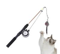 Canne à pêche pour chat - Jeux de longueurs variables à longue durée d'utilisation - Jouet rétractable - Exercice interactif - Support de tête de rechange fait à la main - Étui d'accessoires en EVA