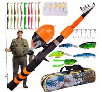 Canne à pêche pour, équipement de pêche pour 8-14 | Kit d'équipement de pêche télescopique Portable Pratique,Accessoires de pêche, Combinaisons de Canne et de Moulinet