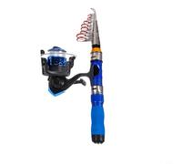 Canne à pêche télescopique avec rouleau, canne à pêche portable en carbone légère pour voyage, 3 roulements à billes 5.2:1, noir (ensemble bleu 230 m)