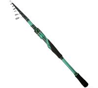 Canne à pêche télescopique portable en carbone - Taille M - Action dure - Couleur verte - Pour la pêche en eau douce et en eau salée - Pour les voyages et les aventures en plein air - Design compact