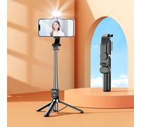 Canne à selfie avec lumière d'appoint, à main, Bluetooth, tout-en-un, pied de table, noir