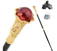 Canne Boule Rouge Florale Rose et or, Poignée Antidérapante Ergonomique, Robuste et Durable, Portable Unisexe Également un Accessoire de Mode
