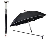Canne de Marche 2 en 1 Parapluie Hauteur Réglable, Bâton Multifonction Antidérapant et Coupe-Vent, Noir, 87-96cm