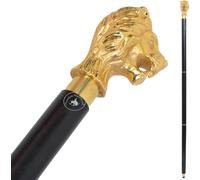 Canne de marche à main en aluminium et bois naturel, canne de marche designer faite à la main pour hommes et femmes avec tête de lion dorée - Alfiya Nautical Store