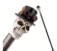 Canne de Marche à Tête de Mort Avec Chapeau Noir, Canne de Luxe pour Homme et Femme Antidérapante et Amovible, pour Cosplay Style Vintage et Fêtes 95 Cm