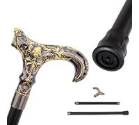 Canne de Marche Avec Poignée en Forme de Crâne Noir et Doré, Canne de Luxe pour Hommes et Femmes Antidérapant Amovible, pour le Cosplay et les Fêtes 93 Cm