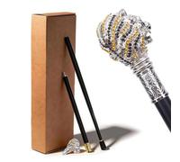Canne de Marche avec Poignée en Forme de Tête de Lion Rouge Doré, Canne Décorative Tendance Dotée d'un Pommeau en Forme de Crosse Élégant, Accessoire de Costume de Fête(Silver)
