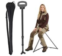 Canne de marche avec siège, chaise pliante 2 en 1, hauteur réglable de 87,1 à 97,1 cm, tabouret léger antidérapant avec sac de transport, base en caoutchouc, charge de 150 kg, pour adultes et