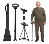 Canne de Marche avec Siège Réglable 87-98 cm, Canne Pliante Légère avec Sac de Transport, Béquille Tabouret Portable pour Personnes Âgées, Siège de Repos en Aluminium, Charge 150 kg