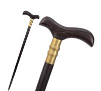 Canne de Marche Classique en Bois Massif, Bâton de Marche Ergonomique | Bois d'ébène fabriqué main, Ébène d'Afrique, Grain de bois naturel, Poignée Derby, Portable trois parties