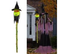 Canne de marche de sorcière d'Halloween, baguette de sorcier avec lumière LED amovible avec capteur de choc, effet sonore de sorcière maléfique pour Halloween, tours ou friandises, accessoires de