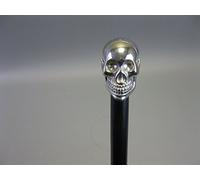 Canne de marche en bois - 93 cm - Motif tête de mort - Avec poignée en métal - M20