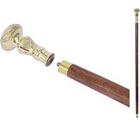 Canne de marche en bois pliante avec poignée en laiton victorienne et télescope - Canne de style vintage