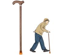 Canne de marche en bois pour personnes âgées, canne de marche légère en bois massif naturel, prise en main confortable, avec base à quatre dents et embouts en caoutchouc