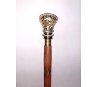 Canne de marche en bois rouge avec poignée en laiton style vintage