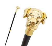 Canne de Marche en Forme de Tête de Chien Dorée, Accessoire Vintage Élégant pour Gentleman Cosplay pour Adultes et Enfants 92cm