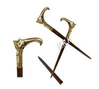 Canne de marche en laiton massif avec poignée de chat faite main 3 plis