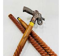 Canne de marche en laiton massif faite à la main - Style vintage - Canne en bois antique - Cadeau (canne en bois à 3 volets) (bâton avec poignée en forme d'éléphant)