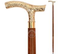 Canne de marche en laiton vintage - Canne en bois faite à la main avec poignée en laiton massif - Canne de marche de style antique à collectionner pour hommes, femmes et seniors - Idée cadeau unique