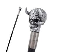 Canne de Marche en Résine Avec Tête de Taureau et Corne, Canne de Luxe pour Homme et Femme, Sceptre Antidérapant Amovible Style Vintage Cosplay 93 Cm(Silver)