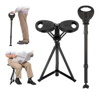 Canne de marche pliable avec siège réglable en hauteur - Tabouret de marche portable avec coussin et sac de transport - Canne de marche pliable - Aide à la marche pour adultes et personnes âgées