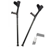 Canne de marche pliable, béquilles d'avant-bras en aluminium pour adultes, poignée confortable, béquille coudée télescopique réglable avec pieds en caoutchouc antidérapants (paquet de 2) (noir)