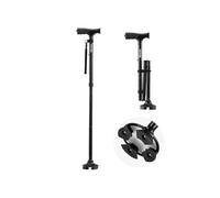 VEVOR Canne de Marche Pliable Hauteur Réglable 8 Niveaux avec Base Pivotante 4 Pieds, Aide à la Marche Légère Portable Aluminium, Charge 113 kg, pour Personnes Âgées, Adultes, Hommes, Femmes, Noir