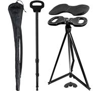 Canne de marche pliante avec siège, bâton de support léger 2 en 1 en aluminium, tabouret portable pour personnes âgées avec une capacité de 150 kg, comprend un sac de transport pour un transport