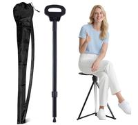 Canne de marche pliante avec siège, bâton de support léger 2 en 1 en aluminium, tabouret portable pour personnes âgées avec une capacité de 150 kg, comprend un sac de transport pour un transport