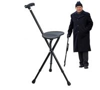Canne de marche pliante avec siège, tabouret de canne 2 en 1 pour adultes, canne de marche en aluminium, tabouret de canne portable pour personnes âgées, jusqu'à 150 kg, chaise de transport pour