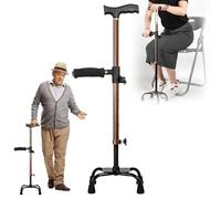 Canne de marche pour personnes âgées - Support réglable en hauteur - 4 pieds - Aide à la marche - 62 à 85 cm