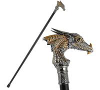 Canne de marche réglable de 93 cm avec tête de dragon dorée et noire, canne tendance pour Halloween, cosplay, accessoire sceptre, section unique