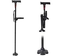 Canne de marche réglable en hauteur avec lumière LED, alarme SOS et design pliable - Aide à la mobilité à double poignée pour seniors avec base antidérapante - Canne légère fonctionnant sur batterie