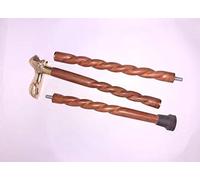 Canne de marche victorienne avec poignée de lion décorative en laiton et bois, motif torsadé