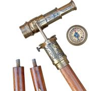 Canne de marche victorienne avec télescope victorien boussole sur le dessus Poignée en laiton