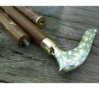 Canne de marche victorienne en bois vintage faite à la main avec poignée en laiton