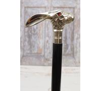 Canne de marche vintage en bois et aluminium - Lièvre avec yeux rouges - Cadeau pour grand-père