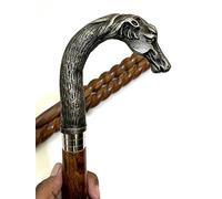 Canne de marche vintage en bois style cheval en laiton faite à la main