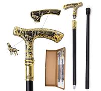 Canne de Marche Vintage Loup Noir et Doré, Bâton Décoratif Sculpté Style Gentleman, Cadeau Collection Premium